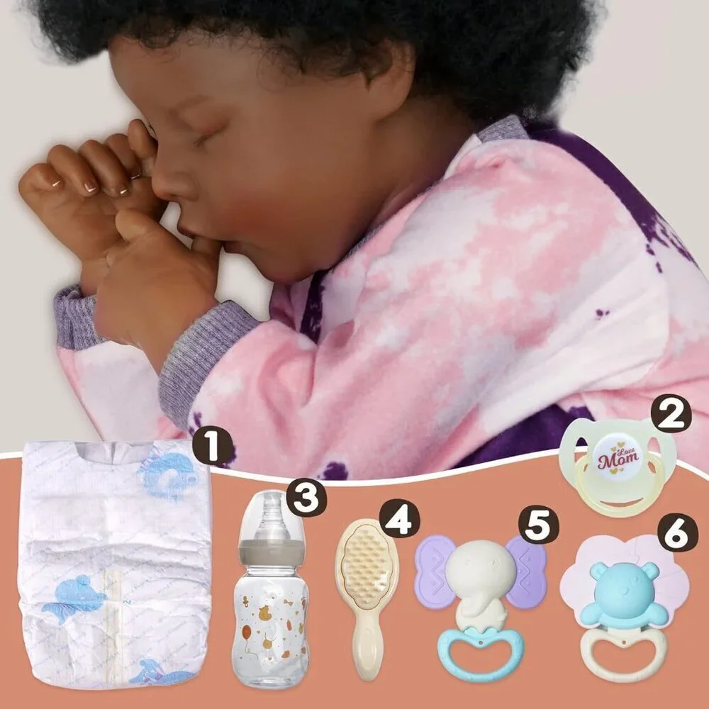 🆕17-Inch Cloth Body Baby Doll African American Soft Curls Hairs Baby Dolls Girl